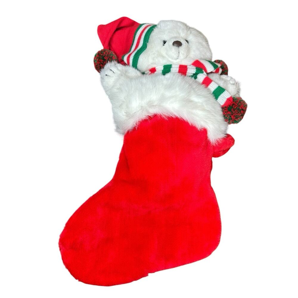 Vtg 1988 Commonwealth 3D Teddy Bear Christmas Stocking Plush Beary Wishmas 21 in